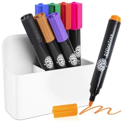Image of OfficeTree Magnetic Whiteboard Pen Holder incl. 8x Pens for Fridge Marker