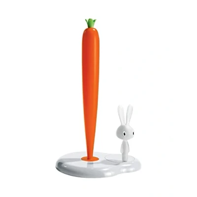 Image of Alessi Bunny and Carrot ASG42 W Design Kitchen Roll Holder in Thermoplastic Resin, White
