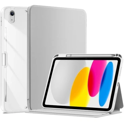 Image of ProCase for iPad 10th Generation Case 10.9 Inch with Pencil Holder 2022, Protective Folio Book Cover Clear Back Gen A2696 A2757 A2777 Silver