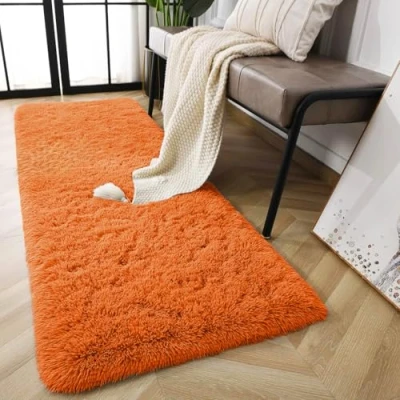 Image of AMEHA Rugs Living Room Fluffy Shaggy Rust Area for Bedroom, Hallway Runner Anti Slip Modern Super Soft Plush Carpet Non Shedding Easy To Clean Rug, 60cm x 220cm