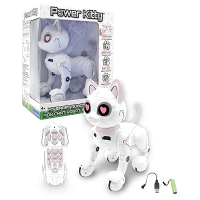 Image of Lexibook Power Kitty® Remote Control Robot Cat, Programmable Smart Robot, Light, Sound, White/Pink KITTY01