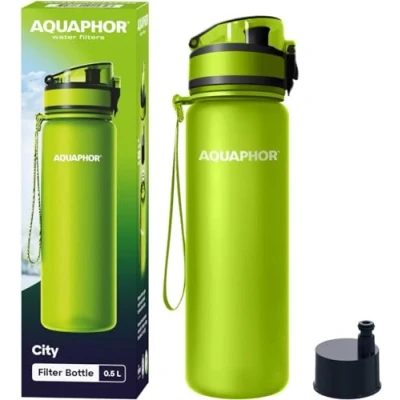 Image of AQUAPHOR City Bottle 500ml Green Travel Water with Activated Carbon Filter Filters Chlorine &amp; Impurities Made of Tritan BPA Free Stay Hydrated On the Go!