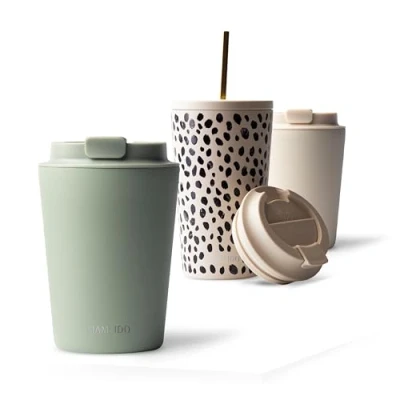 Image of MAMEIDO Coffee Cup Travel Mug 350ml, 470ml &amp; 700ml Leakproof Mug, Stainless Steel Mugs for Hot Drinks BPA Free (Desert Sage, 0,35l)