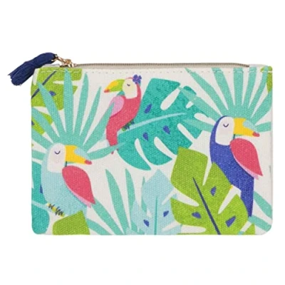 Image of Draeger Paris Toucans Print Coin Purse, Multicolored, Cotton Zip Purse