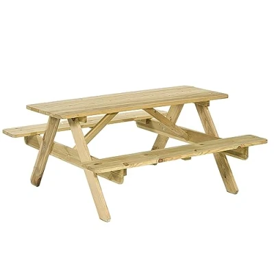 Image of BrackenStyle Jersey Wooden Picnic Table with Bench and Parasol Hole 1 Piece Furniture Outdoor Dining for Picnic, Pubs, Patio, Garden, BBQ, 6 People Seater 1.4M Length