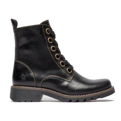 Image of Fly London Womens Black RAGI539 Casual Rug Leather Lace up Ankle Boots Size UK 6