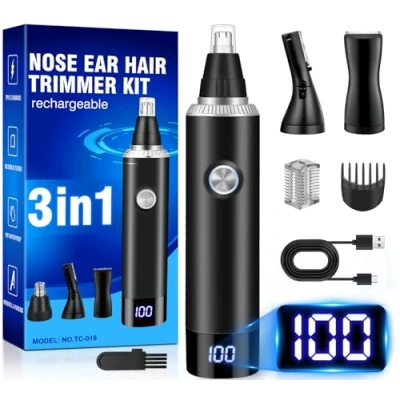 Image of Rechargeable Nose Hair Trimmer for Men and Women, 3 in 1 Professional Painless Eyebrow Facial Trimmer, IPX7 Waterproof with Dual Edge Blades,Nose Easy Cleansing