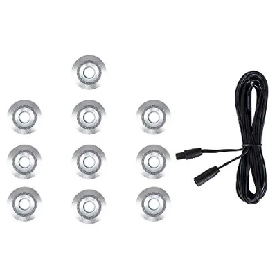 Image of MiniSun Pack of 10 15mm White LED Round IP67 Rated Garden Decking/Kitchen Plinth Lights Kit Complete with a 3M Extension Cable