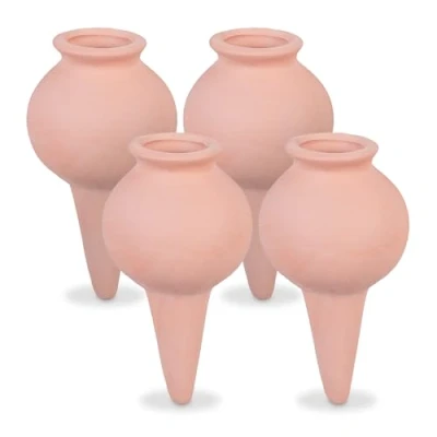 Image of Relaxdays Set of 4 Clay Globes, Houseplants &amp; Flowerbeds, Automatic Watering, Ceramic, Vacation Office, Terracotta, 12 x 6 cm