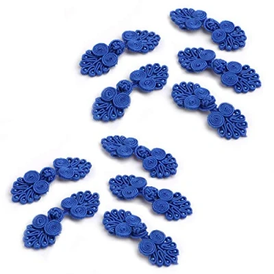Image of niumanery 10 Pairs Beaded Chinese Frog Closure Buttons Knot Fastener Sewing Handmade Craft Royal Blue