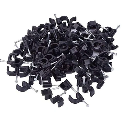 Image of Electrical4all 100 Black Cable Wall Clips,Cable Nails Manages Electric Wire,CAT5/CAT6,RG6,RG59,RJ45 in Home,Office,Desk Accessories (4mm 100pcs)
