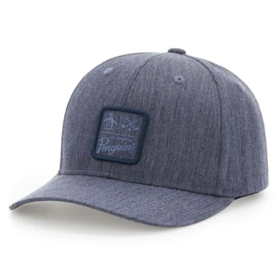 Image of Original Penguin Golf Logo Patch Heathered Adjustable Snapback Hat, Black Iris, One size