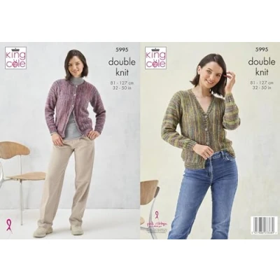 Image of King Cole Ladies Double Knit DK Knitting Pattern Round or V Neck Cardigan (5995)