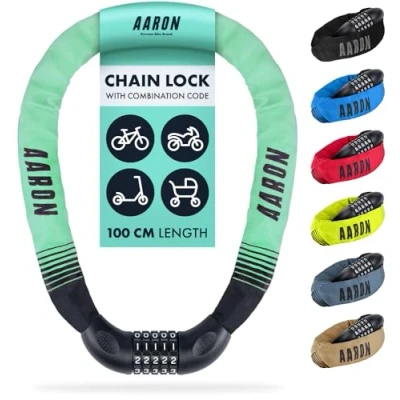 Image of AARON Lock One Bicycle 5 Digit Numerical Code Steel Chain for Higher Security E Bikes, Mountain Trekking Touring Racing Bikes and Electric Vehicles in Mint