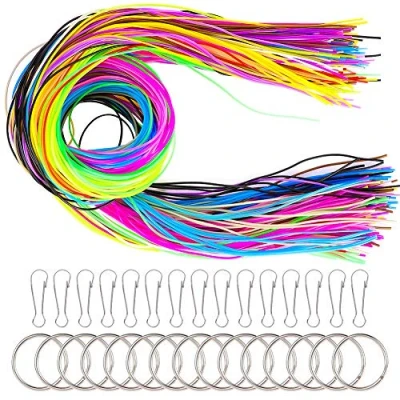 Image of tao Pipe 200 PCS Scoubidou Strings DIY Plastic Lacing Cord Handwork Gimp String for Jewelry Making in 20 Colors with 15 Snap Clips and 15PCS Key Chain Rings