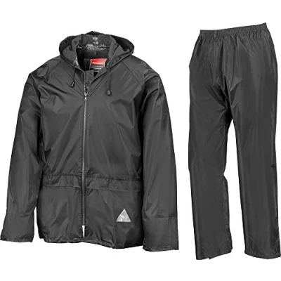 Image of Result Heavyweight Waterproof Jacket/trouser Suit Adult Windproof Coat/pants Set, Black, L