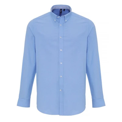 Image of Premier Mens Cotton Rich Oxford Stripe Shirt (Light Blue) Size X Large