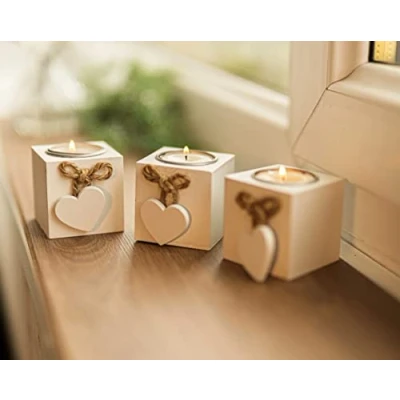 Image of Candle holder Tealight White Wooden Love Heart Box Shabby Chic Holders. Rustic home decor Table Centrepiece, Modern 3x living room accessories Wedding Centrepiece