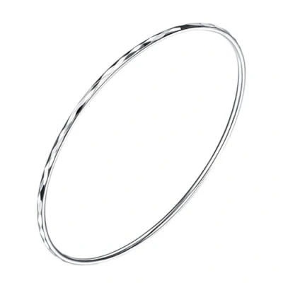 Image of Mecool S925 Sterling Silver Solid Bracelet 2mm Thin Round Stackable Textured Bangle 2.63&quot;