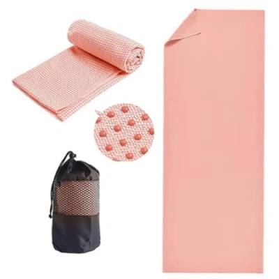 Image of Oaygat Yoga Towel Mat Non Slip Hot Quick Dry Fitness Mats Ultra Soft and Sweat Absorbent Grip Dot Washable With Free Mesh Carry Bag