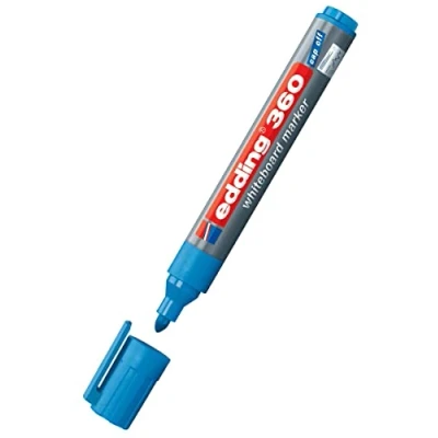 Image of edding 360 whiteboard marker light blue 1 pen round tip 1.5 3 mm dry wipe for whiteboards, flipcharts, pinboards, magnetic, memo boards sketchnotes