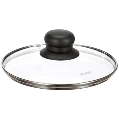 Image of Ibili Stainless Steel Vented Silver &amp; Black Glass Saucepan Cover Lid 18cm