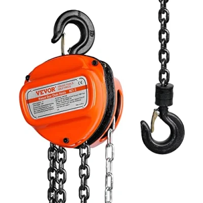 Image of VEVOR Manual Chain Hoist, 1 Ton 2200 lbs Capacity 20 FT Come Along, G80 Galvanized Carbon Steel with Double Pawl Brake, Auto Leading &amp; 360 Rotation Hook, for Garage Factory Dock
