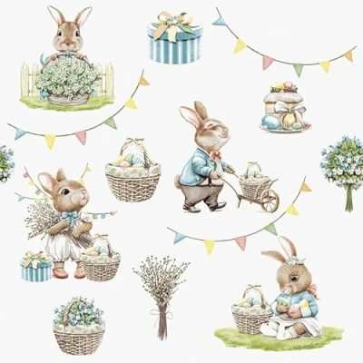 Image of 20 Napkins Easter Rabbits Prepare as Table Decoration Paper with Motif Also for Decoupage and 33 x cm