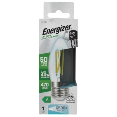 Image of Energizer A Rated LED Elite Candle E27 Filament 470lm 2.2W 6500K Daylight Light Bulb