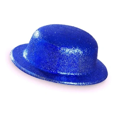 Image of WIDMANN 28046 Glitter Bowler Hat Adult Unisex, Birthday Party, New Year, Brazilian Carnival, Blue Color
