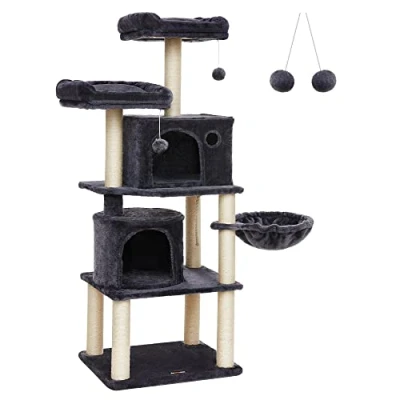 Image of Feandrea Cat Tree, Tall Tower, 2 Caves, Smoky Grey PCT90G