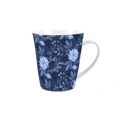 Image of Great Nan Gift Mug Dark Blue Flowers Design Small Latte Ceramic White Tea/Coffee Cup Presents for Her