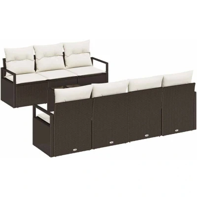 Image of vidaXL 8 Piece Garden Sofa Set with Cushions Brown Poly Rattan