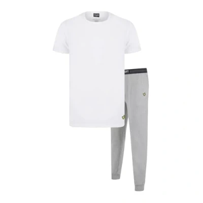 Image of Lyle &amp; Scott Men’s Cotton Cash Loungewear Set Comfortable T Shirt and Pants Casual Sleepwear for Men (UK, Alpha, XXL, Regular, Bright White/Grey Marl)