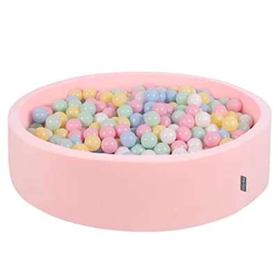 Image of KiddyMoon Soft Ball Pit Round 120X30cm/600 Balls ∅ 7Cm / 2.75In For Kids, Foam Pool Baby Playballs Children, Made In The EU, Pink:Pastel Blue/Pastel Yellow/White/Mint/Light Pink