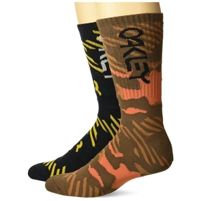 Image of Oakley Men&#039;s Camo B1b Rc Socks 2.0(2 Pcs), Orange Stripe/Grip Camo, Medium
