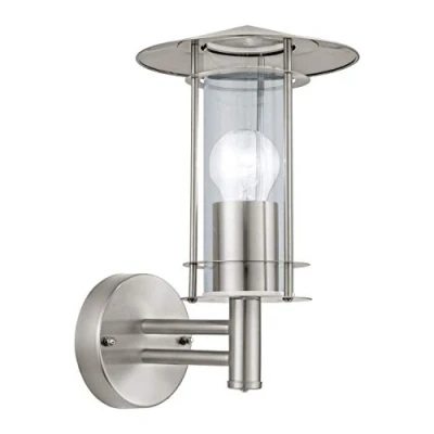 Image of Eglo Outdoor Wall Light Lisio, External Porch Lighting, Lantern Made of Stainless Steel and Clear Glass, Silver Outside lamp with E27 Socket, IP44