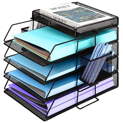 Image of Letter Tray, Filing Tray for Office Desk, Paper Desk Organiser Folder, Tidy Organizer A4, File Document Holder Home School
