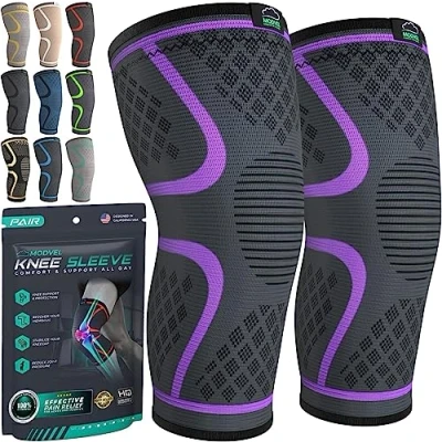 Image of MODVEL Knee Braces for Pain Women &amp; Men 2 Pack Brace Set, Compression Sleeve, Meniscus Tear, ACL Arthritis Relief Sleeves