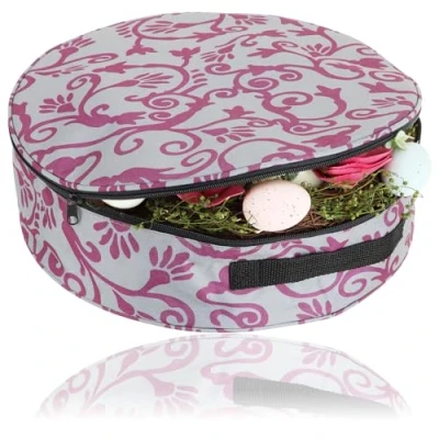 Image of com four® storage bag for wreaths, garlands, sewing and toys large round fabric box with carrying handle Christmas, Easter, Advent decoration zipper (1 piece grey + purple)