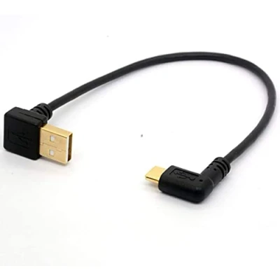 Image of 90 Degree USB 2.0 to Type C Right/Left Angled Male Cable Gold Plated Extension Cord Data Transfer Sync lead (USB Up)