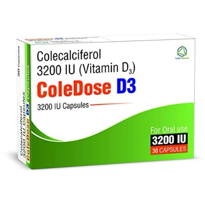 Image of Vitamin D 3200 IU Equivalent to 80 mcg ColeDose D3, Premium 30 Capsules One a Day