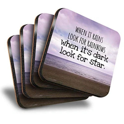 Image of Great Coasters (Set of 4) Square Motivational Quote Hard Times Positivity Drink Glossy Coasters/Tabletop Protection for Any Table Type #45790
