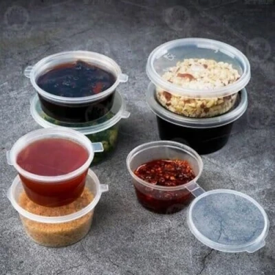 Image of HOT BARGAINS 1000 X Disposable Sauce Pots 4oz with Hinged Lids Round Food Containers Deli Tubs (4oz l pcs)