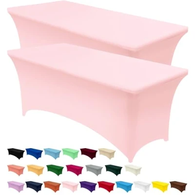 Image of Utopia Kitchen Spandex Table Cloth 2 Pack [6FT, Pink] Tight, Fitted, Washable and Wrinkle Resistant Stretch Rectangular Patio Cover for Event, Wedding, Banquet &amp; Parties [183Lx76Wx76H] cm