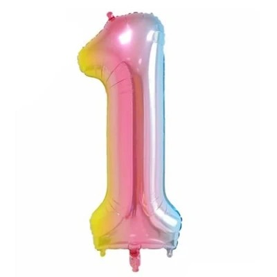 Image of Pastel Rainbow Number 1 Foil Balloon, 101cm (2 pack)