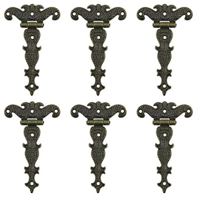 Image of INCREWAY Antique Hinges,6PCS Bronze Decorative Retro Carved Hinge Cabinet Hinges for Doors Cupboard Jewelry Box