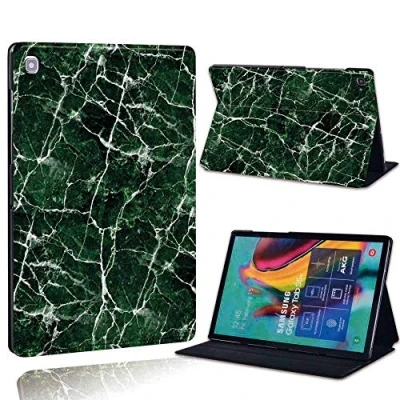 Image of FINDING Case Fit Samsung Galaxy Tab A 10.1 2019 T510 T515 Tablet Printed PU Flip Leather Smart Lightweight Shell Stand Cover for (white vein in green marble)
