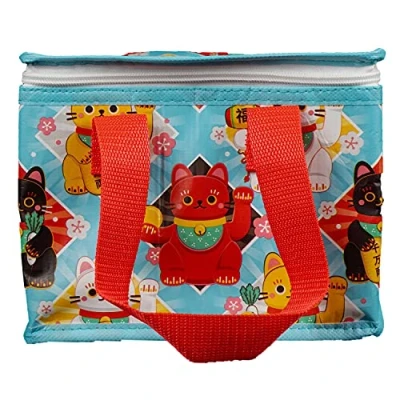 Image of Puckator Reusable Maneki Neko Lucky Cat Lunch Bag Cooler Bag, RPET Recycled Plastic Bottles, Home Office School Travel Camping Picnic, Mixed, Height 17cm Width 20cm, Depth 13cm
