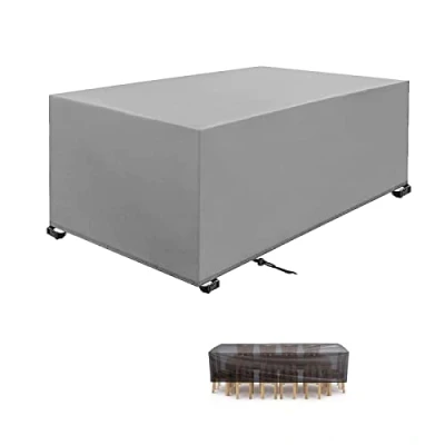 Image of Garden Furniture Covers 140x110x85cm Silver gray 420D Heavy Duty Oxford Windproof,Snow proof,Anti UV Upgraded Tear Resistant with 4 Windproof Buckles Rectangular Waterproof Patio Table Cover